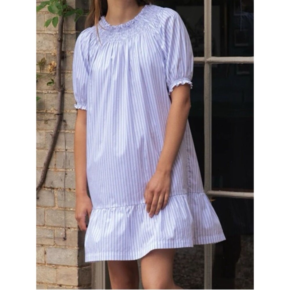 LAKE Veranda Dress Powder Blue Stripe Size Small